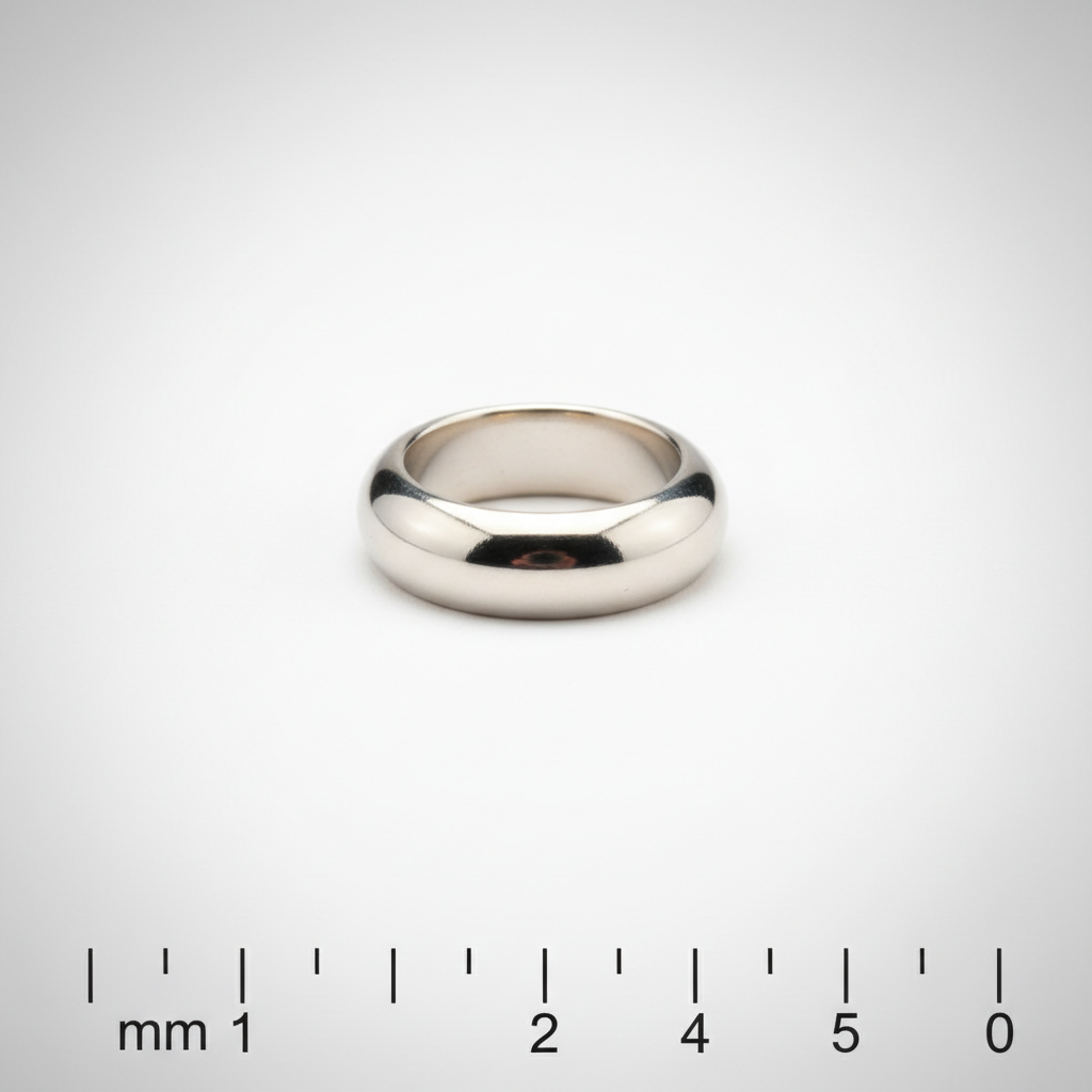 Platinum slip-ring marker band on white gradient background with millimeter scale bar